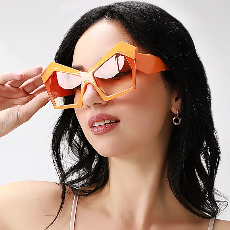 Oversized Geometric Orange Fashion Sunglasses